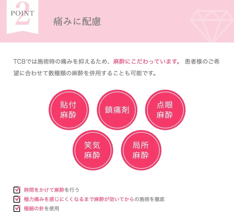 TCB公式サイトの「痛みに配慮」の説明